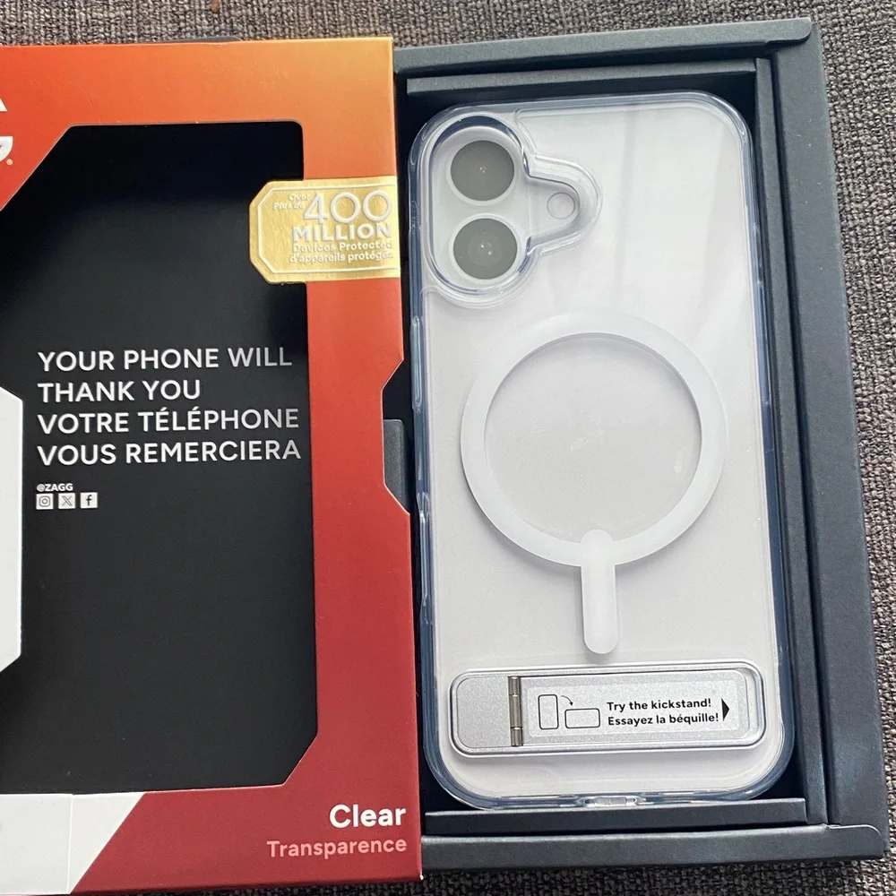 ZAGG Clear Case with Kickstand for iPhone 17 - Transparent White